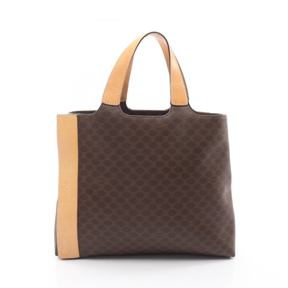Celine Macadam logo embossed handbag canvas leather brown beige
